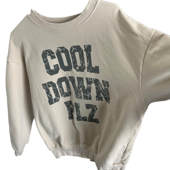 Aerie Oversized Cool Down Plz Crewneck Sweatshirt in Beige/Black Size S - Picture 4 of 7